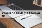 广东麻将最好的是什么牌（广东麻将叫什么麻将）