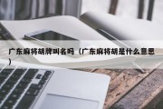 广东麻将胡牌叫名吗（广东麻将胡是什么意思）